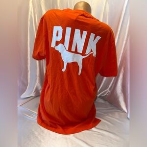 Victorias Secret PINK Tshirt Dog Logo Orange Boyfriend Oversized XL